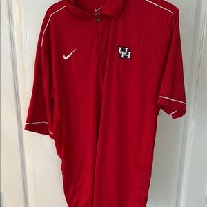 Nike Red Polo Shirt with Classic Collar and White Trim university of Houston